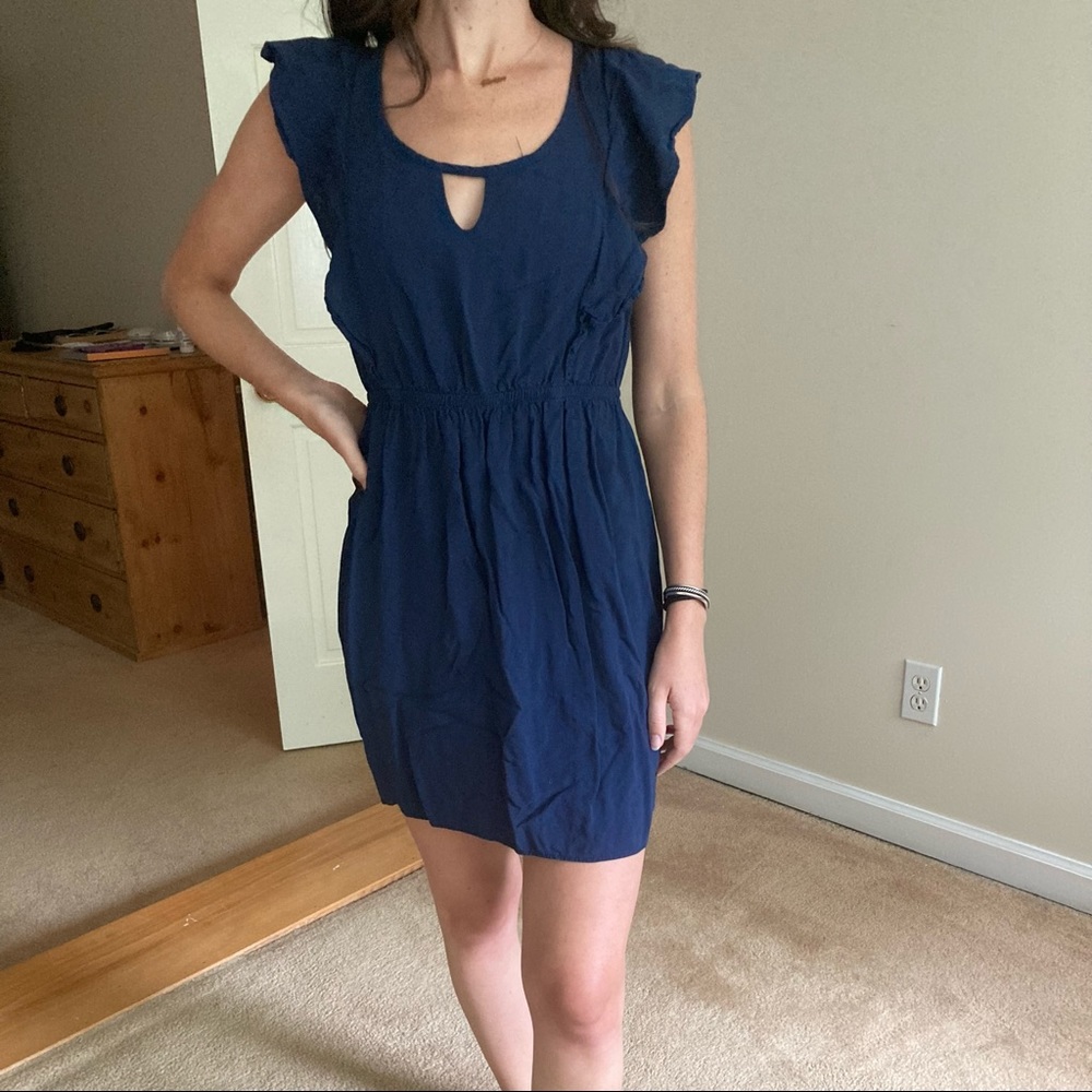 Navy mini dress with keyhole cutout neckline